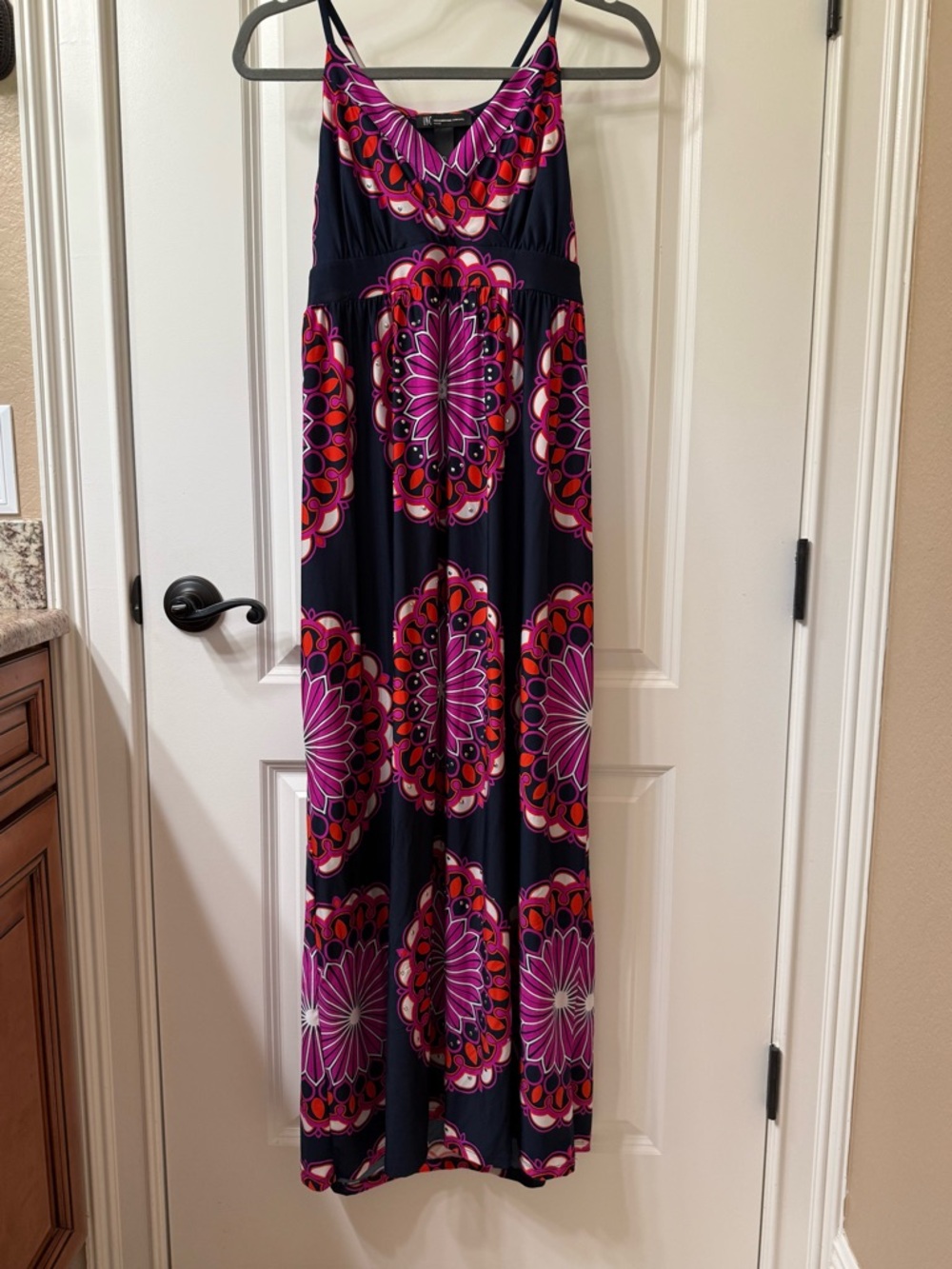 INC International Concepts Navy Maxi Dress with Pink & Red Accents. LP